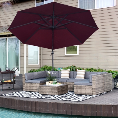 Outsunny 7 Pcs Patio Rattan Sofa Set All Weather Conversation Garden Wicker Sectional Set w/ Tea Table and Cushion Outdoor Deck Grey