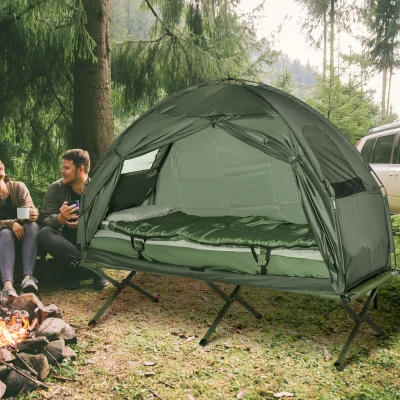 Outsunny Folding Camping Cot, Elevated Bed with Sleeping Bag