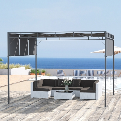 Outsunny 10' x 10' Retractable Pergola Canopy Patio Gazebo Sun Shelter with Steel Frame for Outdoor, Dark Grey