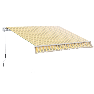 Outsunny 12' x 10' Manual Retractable Awning Outdoor Patio Exterior Window Awning with Adjustable & Versatile Design - Yellow and Grey