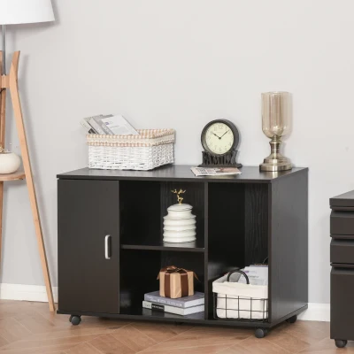 HOMCOM Wood Rolling File Cabinet, 3 Shelves, Black