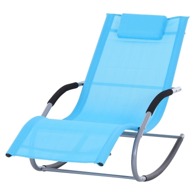 Outsunny Chaise Rocker Patio Lounge Chair Swing Recliner Relaxer w/ Pillow - Blue