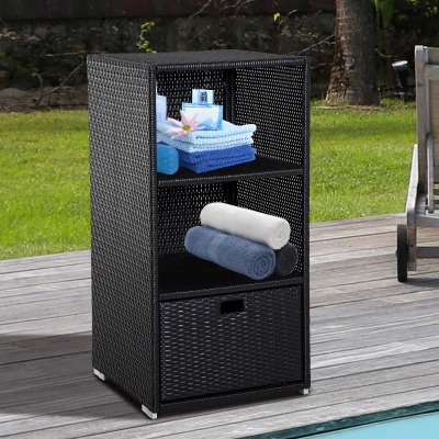 Outsunny Rattan Poolside Towel Cabinet, 47", Dark Brown