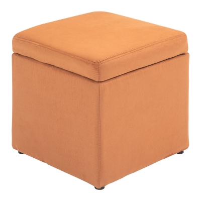HOMCOM 16" Microfiber Upholstered Cube Storage Ottoman Footrest Seat with Hinged Lid, Cinnamon Brown