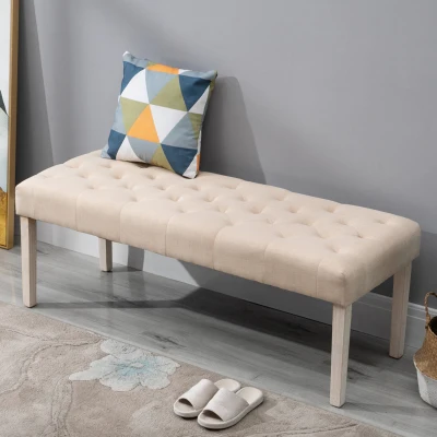 HOMCOM Tufted Upholstered Ottoman Accent Bench, Beige