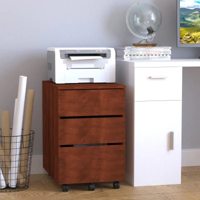 HOMCOM 3-Drawer Mobile Storage Cabinet with Wheels, Brown