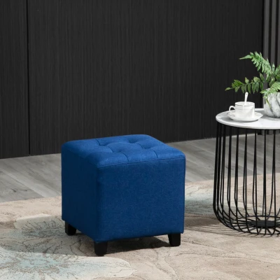 HOMCOM Tufted Ottoman Footrest Stool, Blue Fabric