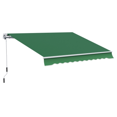 Outsunny 12' x 10' Manual Retractable Awning Outdoor Patio Exterior Window Awning with Adjustable & Versatile Design - Green