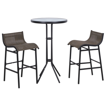 Outsunny 3 Piece Outdoor Patio Pub Bistro Table and Chairs Set - Black / Tan