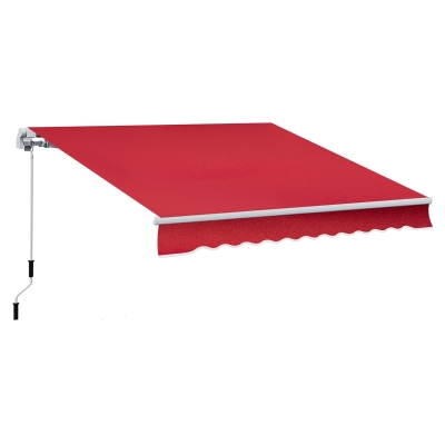 Outsunny 12' x 10' Manual Retractable Awning Outdoor Patio Exterior Window Awning with Adjustable & Versatile Design - Wine Red