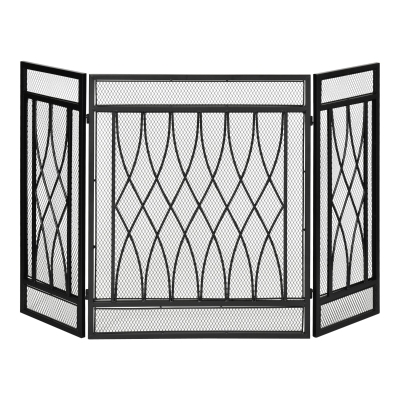 HOMCOM 3-Panel Folding Fireplace Screen, Metal Mesh Fire Spark Guard for Wood Burning, 49.5" x 31.5", Black
