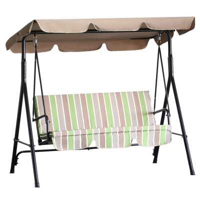 Outsunny Steel Outdoor Porch Swing Lounge Chair 3 Person with Top Canopy - Multi Color Stripe