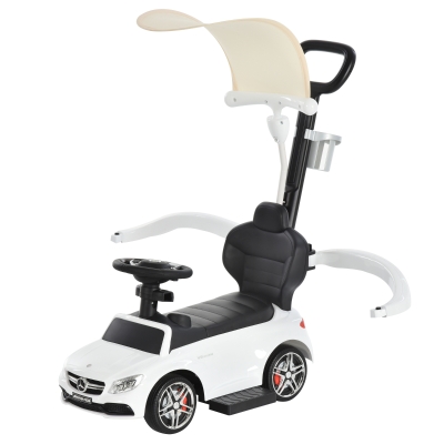 Aosom 3-in-1 Mercedes Benz Ride-on Car for Toddlers with Sun Canopy, Horn Sound, and Cup Holder for Kids 1-3 Years Old