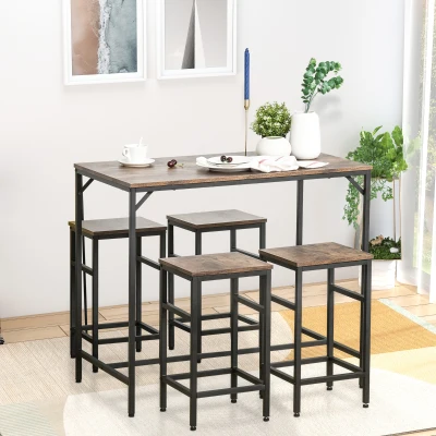 HOMCOM 5-Piece Industrial Dining Set, Bar Table & 4 Stools