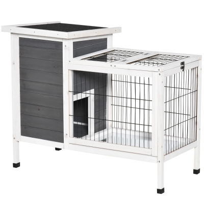 PawHut 36" Raised Outdoor Weatherproof Wooden Rabbit Hutch Bunny Cage with Enclosed Run