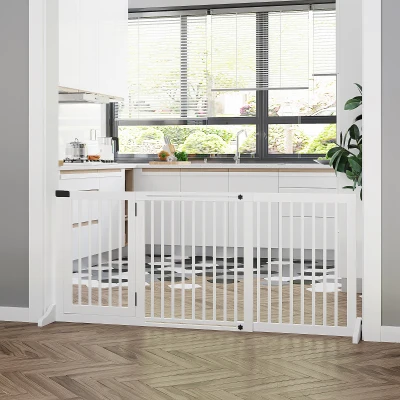 PawHut Adjustable Wooden Pet Gate with Lockable Door, White