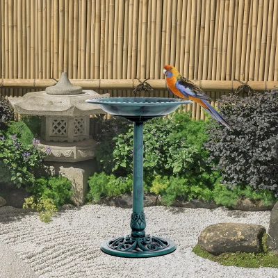Outsunny 28'' Outdoor Bird Bath, Resin Decor, Fleur De Lis