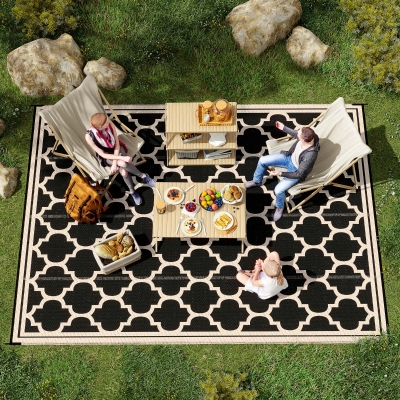 Outsunny 9' x 12' Outdoor Rug, Reversible, Black