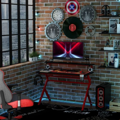 HOMCOM 47" Gaming Desk, Computer Table with Monitor Stand, Red/Black