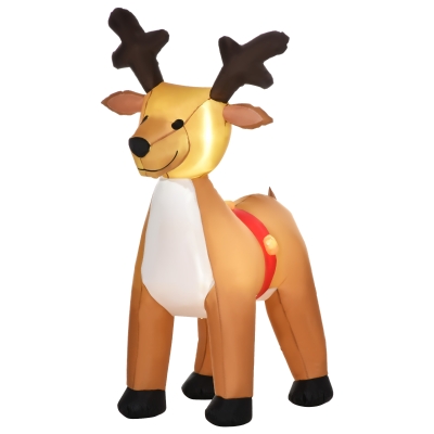 HOMCOM 6ft Christmas Inflatable Reindeer, Outdoor Blow-Up Yard Decoration with LED Lights Display