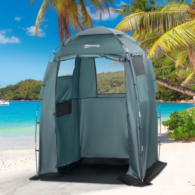 Outsunny 60" x 60" x 82" Shower Tent Changing Room Privacy Portable Camping Shelters with Windows & Floor Mat, Foldable w/ Carry Bag Green