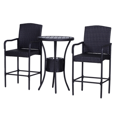 Outsunny 3 Piece Outdoor Rattan Wicker Bar Stool Bistro Set with Ice Buckets