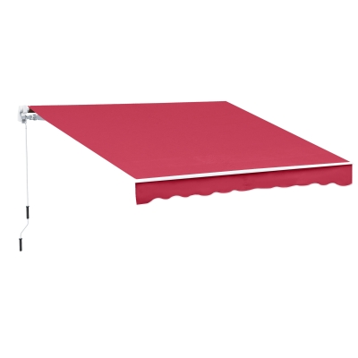 Outsunny 13' X 8' Manual Retractable Sun Shade Patio Awning - Wine Red