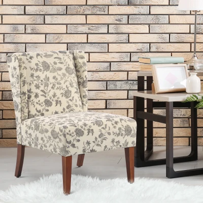 HOMCOM Upholstered Wingback Accent Chair, Floral Fabric