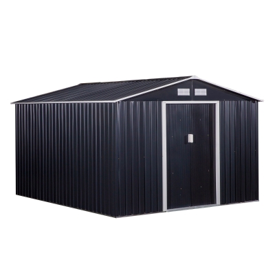 Outsunny 11' x 9' Metal Garden Shed Utility Tool Storage, Outdoor House for Backyard and Garden - Dark Grey