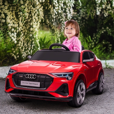 Aosom 12V Kids Electric Ride On Audie Sports Car, Battery Powered Toy w/ Parent Remote Control, Safety Belt, LED Lights, Music, and Horn, for 3-5 Years Old, Red