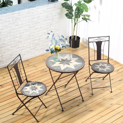 Outsunny 3-Piece Patio Bistro Set, Metal Folding Chairs & Table, Brown
