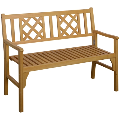 Outsunny Foldable Garden Bench, 2-Seater Patio Wooden Bench, Loveseat Chair with Backrest and Armrest, Yellow