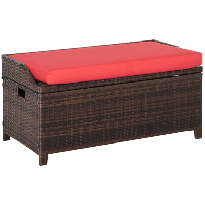 Outsunny Outdoor Patio & Backyard Garden Bench w/ Comfortable White Top Cushion, Brown