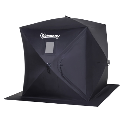 Outsunny 2 Person Ice Fishing Shelter, Waterproof Oxford Fabric Portable Pop-up Ice Tent with Bag for Outdoor Fishing, Black