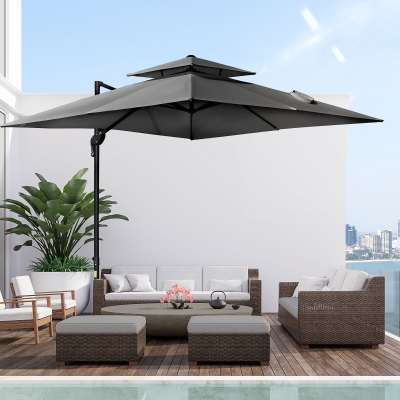 Outsunny 10' x 10' Patio Umbrella Outdoor Square Cantilever Offset Umbrella Aluminum with 360° Rotation, 5 Adjustable Tilt Angles and Umbrella Cover, Charcoal Grey