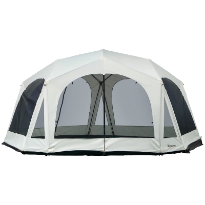 Outsunny 20-Person Camping Tent with Weatherproof Cover, Backpacking Family Tent with 8 Mesh Windows, 2 Doors & Portable Carry Bag for Fishing Hiking, Cream