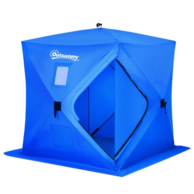 Outsunny 2 Person Ice Fishing Shelter, Waterproof Oxford Fabric Portable Pop-up Ice Tent with Bag for Outdoor Fishing, Blue