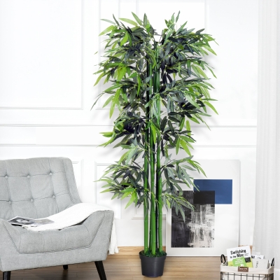 Outsunny 6FT Artificial Bamboo Tree Fake Decorative Plant with Nursery Pot for Indoor Outdoor Décor