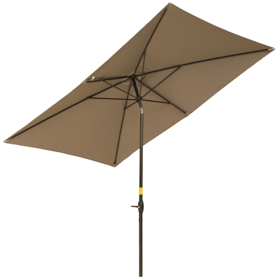 Outsunny 6.6 X 10 ft Rectangular Market Umbrella Patio Outdoor Table Umbrellas with Crank & Push Button Tilt, Coffee