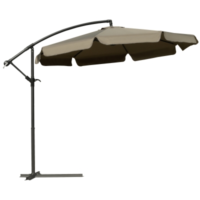 Outsunny 9FT Offset Hanging Patio Umbrella Cantilever Umbrella with Easy Tilt Adjustment, Cross Base and 8 Ribs for Backyard, Poolside, Lawn and Garden, Coffee