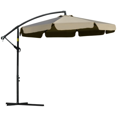 Outsunny 9FT Offset Hanging Patio Umbrella Cantilever Umbrella with Easy Tilt Adjustment, Cross Base and 8 Ribs for Backyard, Poolside, Lawn and Garden, Brown