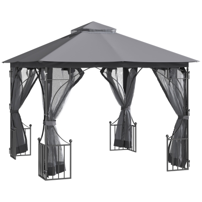 Outsunny 10' x 10' Outdoor Gazebo Canopy, Garden Patio Party Shelter w/ 2-Tier Roof, Dark Grey