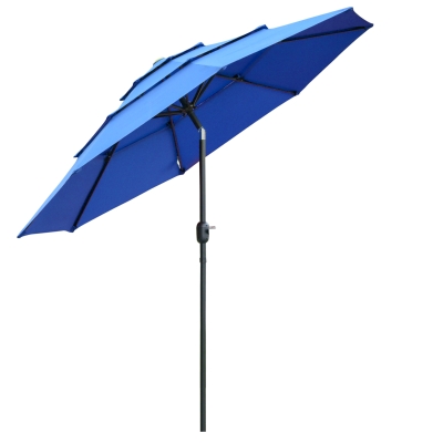 Outsunny 9FT 3 Tier Patio Umbrella Outdoor Market Umbrella with Crank, Push Button Tilt, Dark Blue
