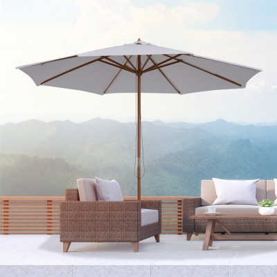 Outsunny ⌀10’ x 8.2’H Bamboo Wooden Round Market Patio Sun Umbrella Garden Parasol Outdoor Sunshade Canopy (Beige)