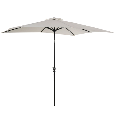 Outsunny 9' x 7' Patio Umbrella Outdoor Table Market Umbrella with Crank, Solar LED Lights, 45° Tilt, Push-Button Operation, for Deck, Backyard, Pool and Lawn, White