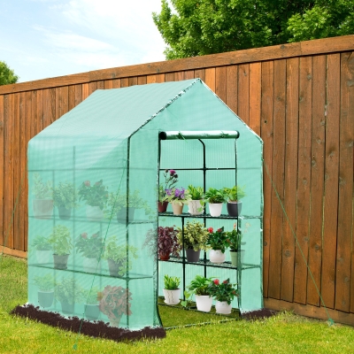 Outsunny 56" x 56" x 77" Walk-in Plant Greenhouse Portable Garden Flower Seed Warm House 8 Shelves Outdoor Plant Growth Hot House PE Cover Green