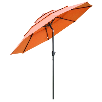 Outsunny 9FT 3 Tier Patio Umbrella Outdoor Market Umbrella with Crank, Push Button Tilt for Deck, Backyard and Lawn, Orange