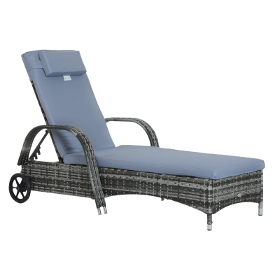 Outsunny Outdoor Rattan Wicker Chaise Lounge Chair with Height Adjustable Backrest & Durable Material - Grey