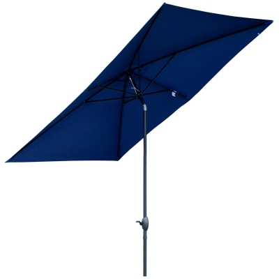 Outsunny 6.6 X 10 ft Rectangular Market Umbrella Patio Outdoor Table Umbrellas with Crank & Push Button Tilt, Blue