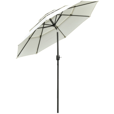 Outsunny 9FT 3 Tier Patio Umbrella Outdoor Market Umbrella with Crank, Push Button Tilt, Beige